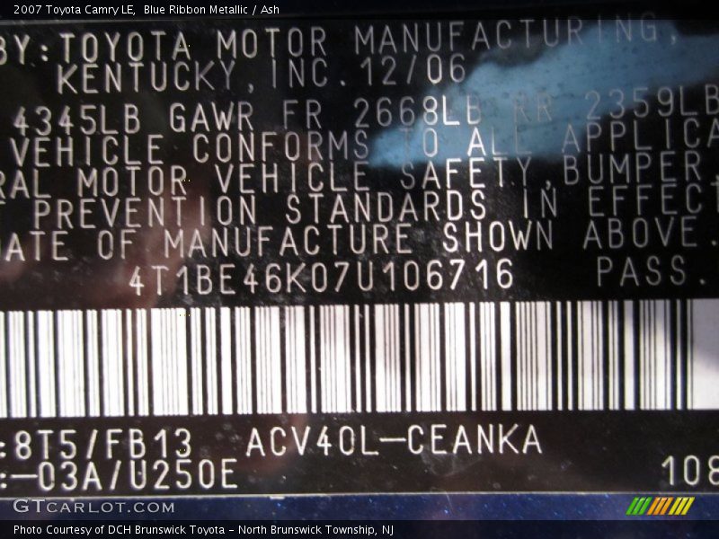 Blue Ribbon Metallic / Ash 2007 Toyota Camry LE