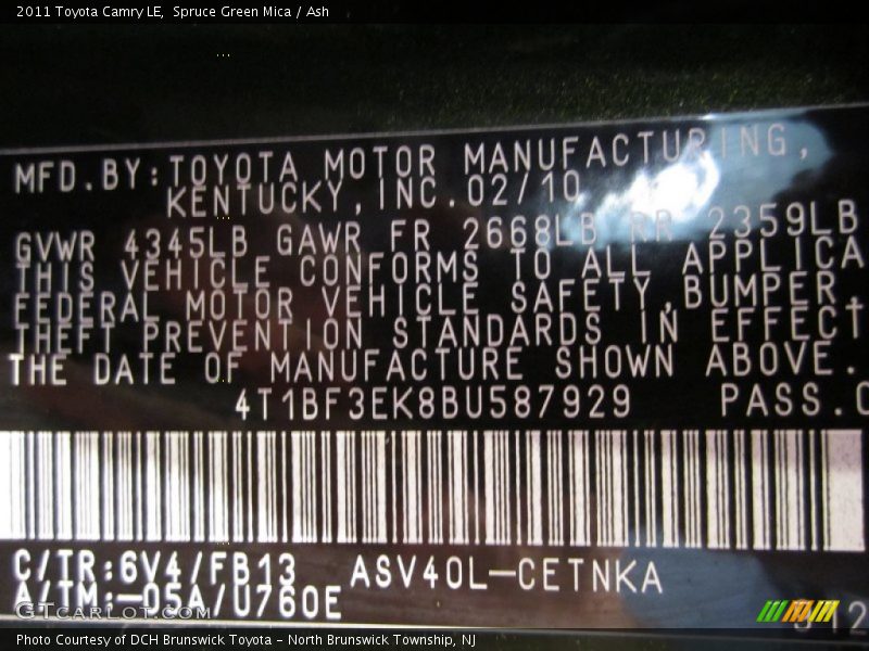 Spruce Green Mica / Ash 2011 Toyota Camry LE