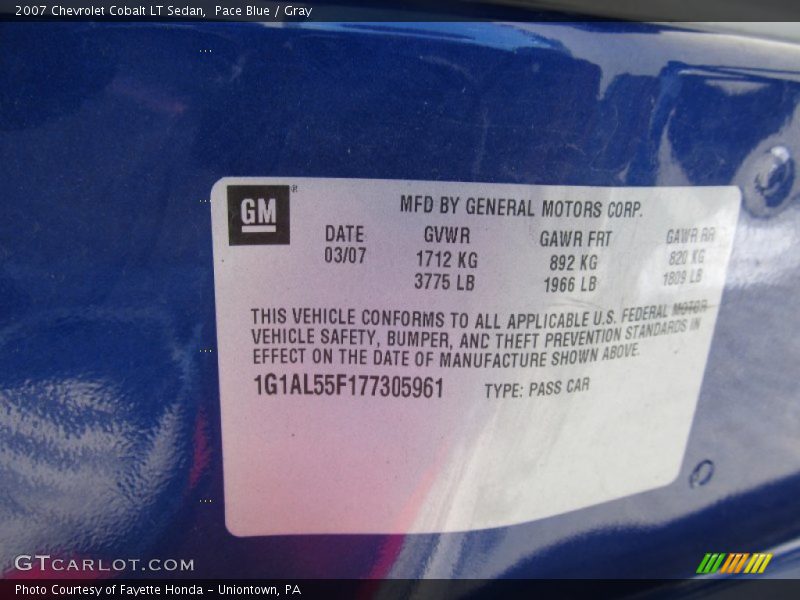 Pace Blue / Gray 2007 Chevrolet Cobalt LT Sedan