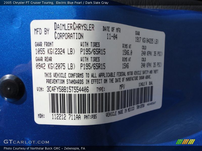 Electric Blue Pearl / Dark Slate Gray 2005 Chrysler PT Cruiser Touring