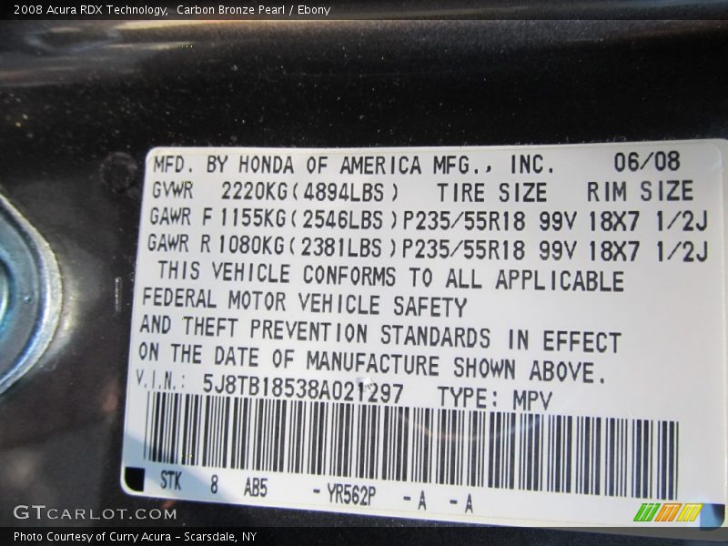 Carbon Bronze Pearl / Ebony 2008 Acura RDX Technology