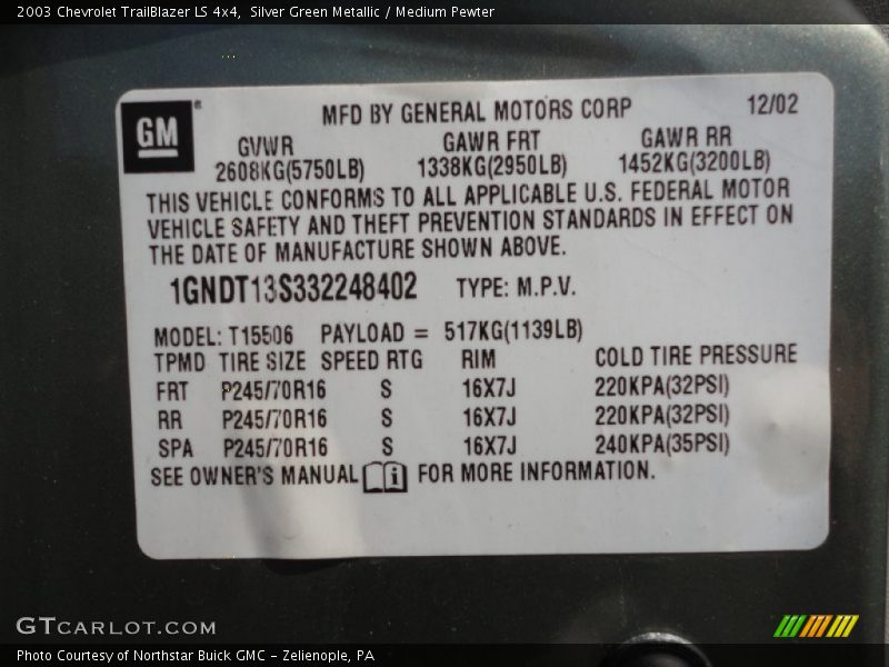 Silver Green Metallic / Medium Pewter 2003 Chevrolet TrailBlazer LS 4x4