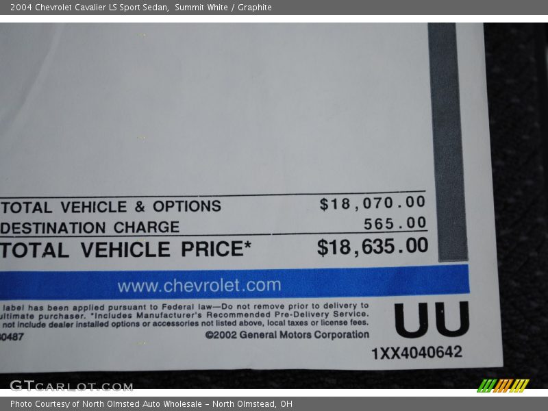  2004 Cavalier LS Sport Sedan Window Sticker