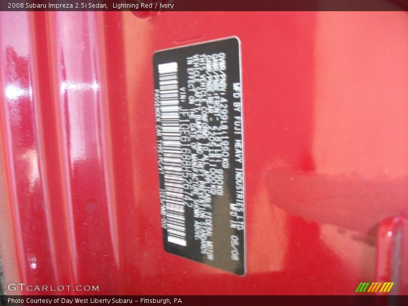Lightning Red / Ivory 2008 Subaru Impreza 2.5i Sedan