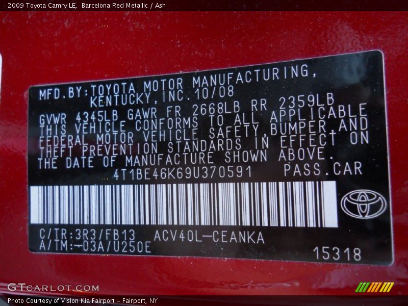 Barcelona Red Metallic / Ash 2009 Toyota Camry LE