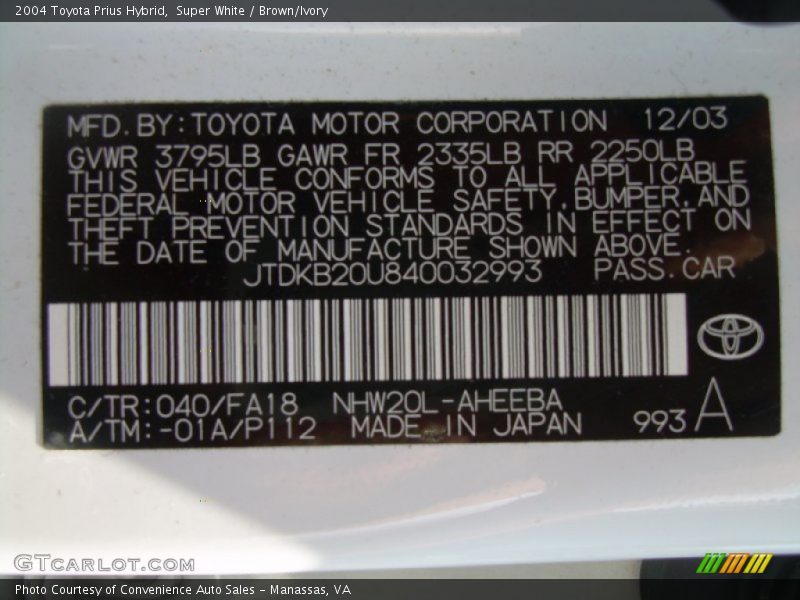 Super White / Brown/Ivory 2004 Toyota Prius Hybrid