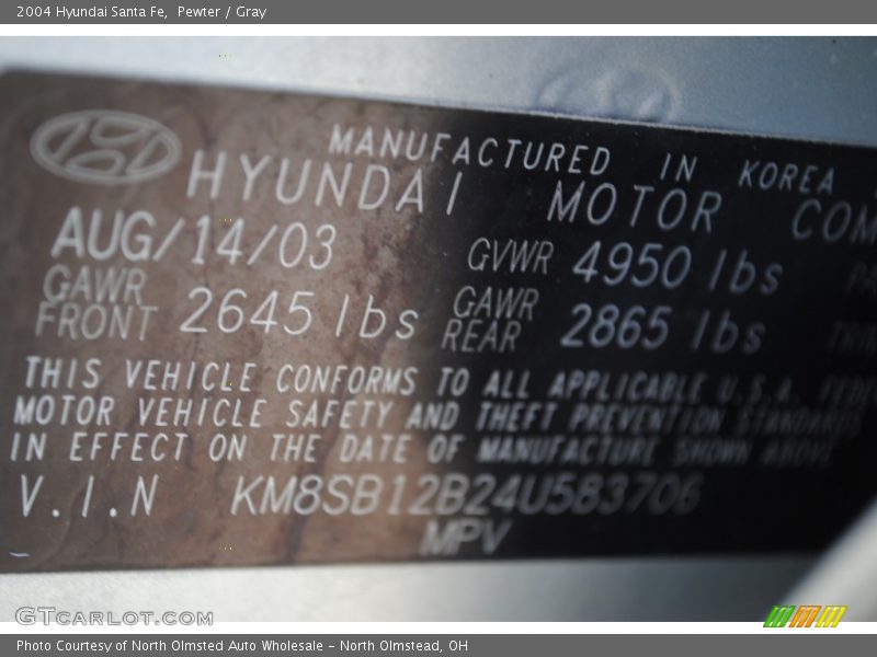 Pewter / Gray 2004 Hyundai Santa Fe