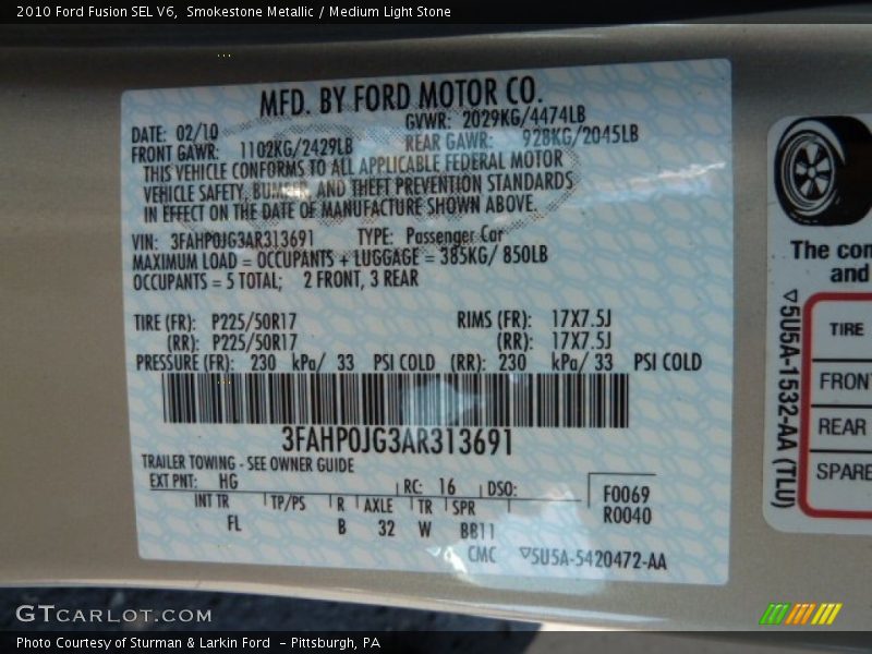 Smokestone Metallic / Medium Light Stone 2010 Ford Fusion SEL V6