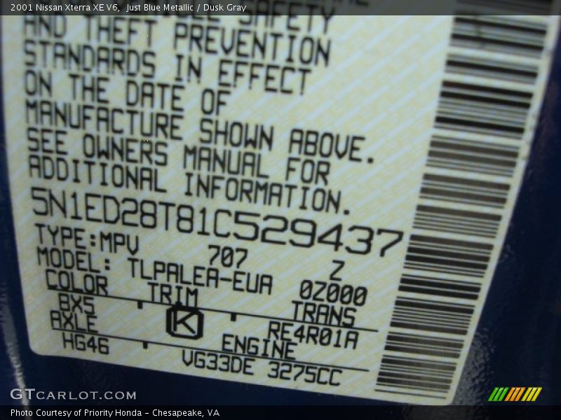 Just Blue Metallic / Dusk Gray 2001 Nissan Xterra XE V6
