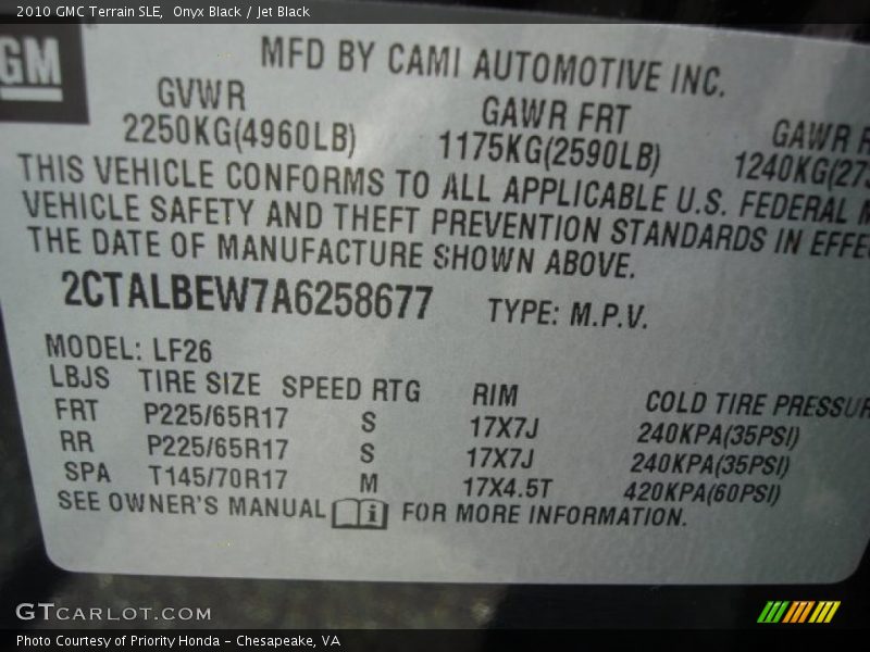 Onyx Black / Jet Black 2010 GMC Terrain SLE