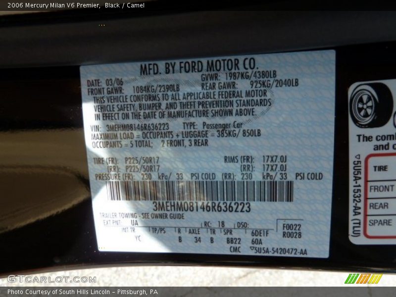 Black / Camel 2006 Mercury Milan V6 Premier