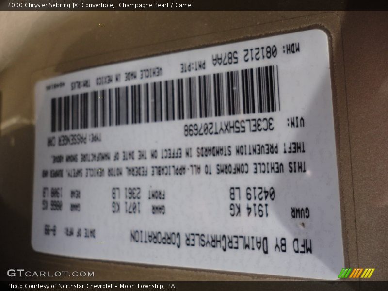 Champagne Pearl / Camel 2000 Chrysler Sebring JXi Convertible