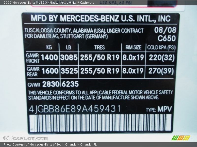 Arctic White / Cashmere 2009 Mercedes-Benz ML 350 4Matic