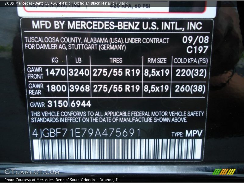 Obsidian Black Metallic / Black 2009 Mercedes-Benz GL 450 4Matic