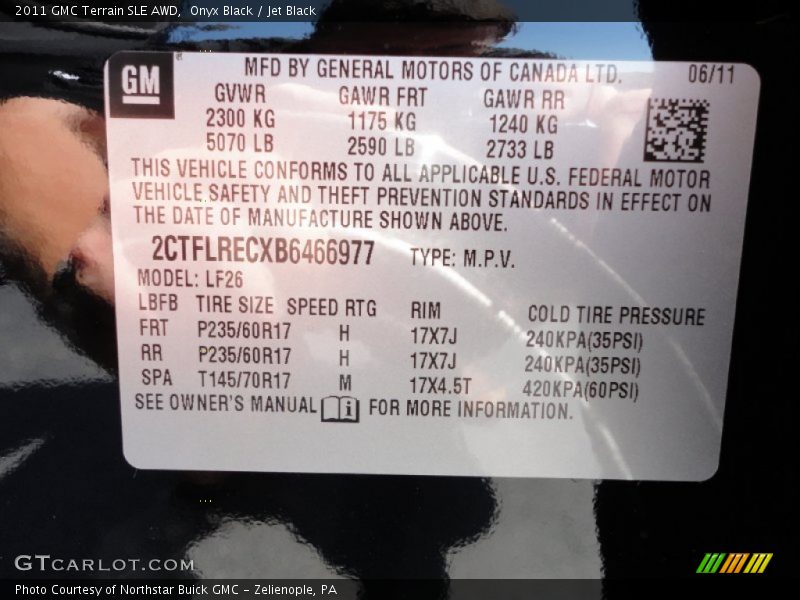 Onyx Black / Jet Black 2011 GMC Terrain SLE AWD