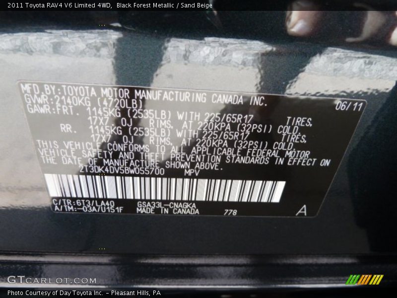 Black Forest Metallic / Sand Beige 2011 Toyota RAV4 V6 Limited 4WD