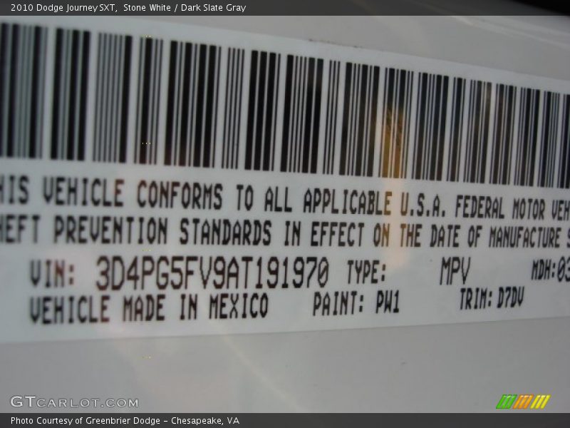 Stone White / Dark Slate Gray 2010 Dodge Journey SXT