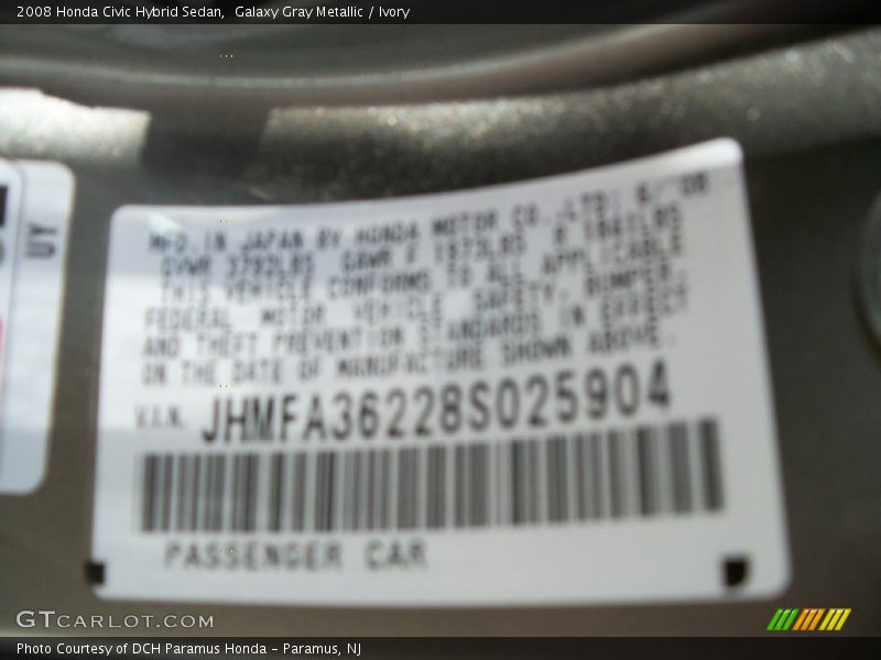 Galaxy Gray Metallic / Ivory 2008 Honda Civic Hybrid Sedan