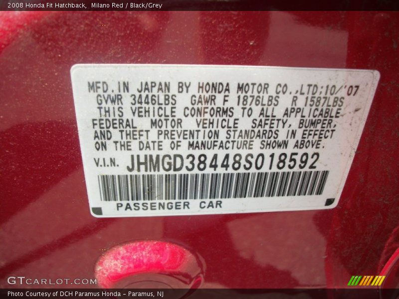 Milano Red / Black/Grey 2008 Honda Fit Hatchback