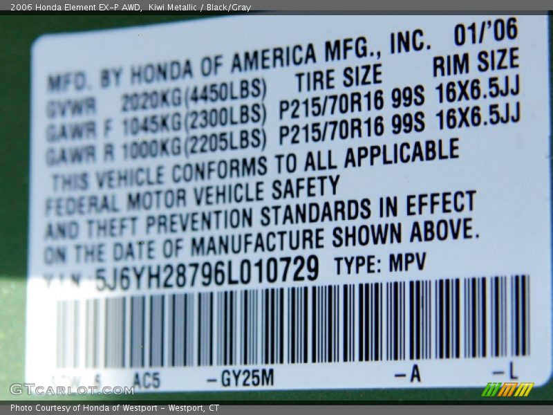 Kiwi Metallic / Black/Gray 2006 Honda Element EX-P AWD