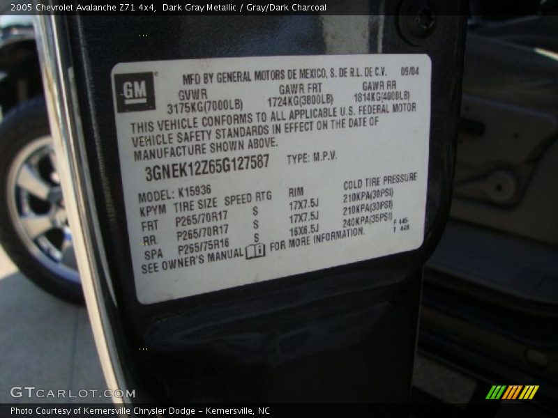 Dark Gray Metallic / Gray/Dark Charcoal 2005 Chevrolet Avalanche Z71 4x4