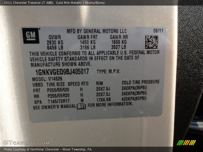 Gold Mist Metallic / Ebony/Ebony 2011 Chevrolet Traverse LT AWD