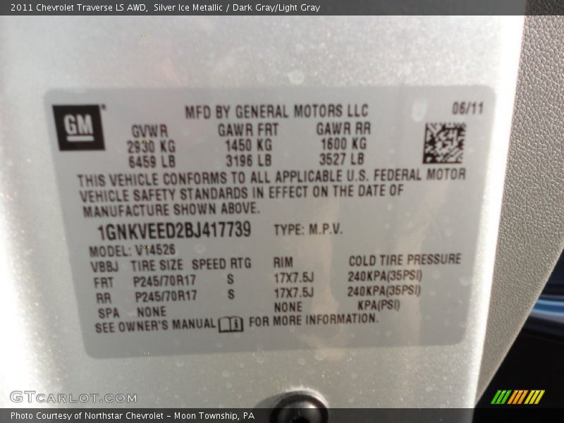 Silver Ice Metallic / Dark Gray/Light Gray 2011 Chevrolet Traverse LS AWD