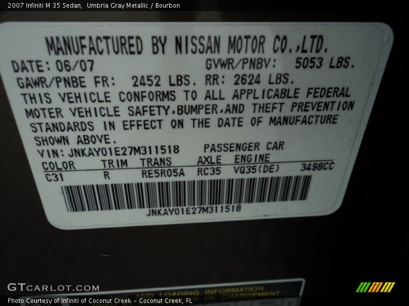 2007 M 35 Sedan Umbria Gray Metallic Color Code C31
