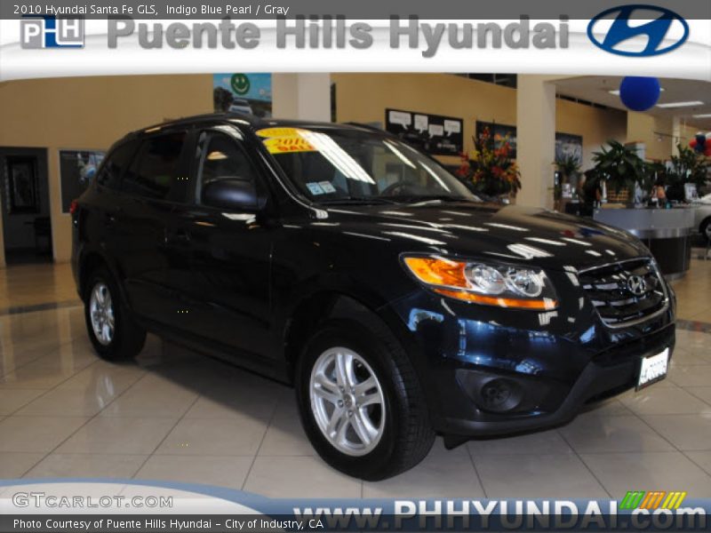 Indigo Blue Pearl / Gray 2010 Hyundai Santa Fe GLS
