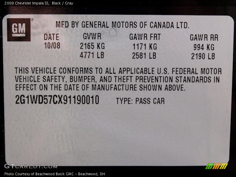 Black / Gray 2009 Chevrolet Impala SS