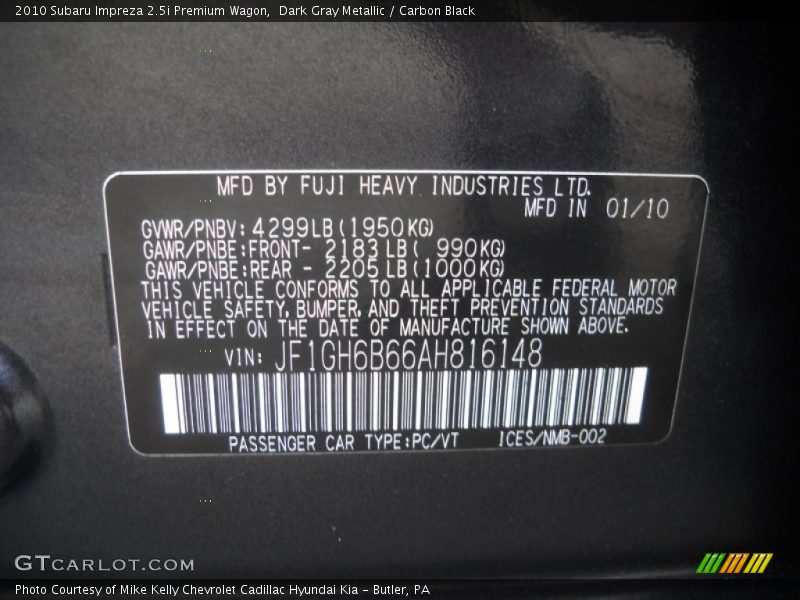 Dark Gray Metallic / Carbon Black 2010 Subaru Impreza 2.5i Premium Wagon