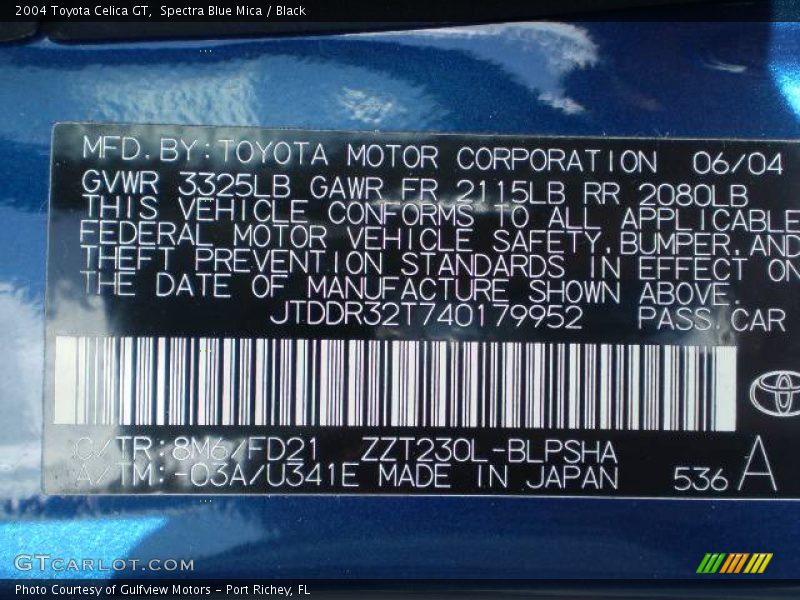 Spectra Blue Mica / Black 2004 Toyota Celica GT