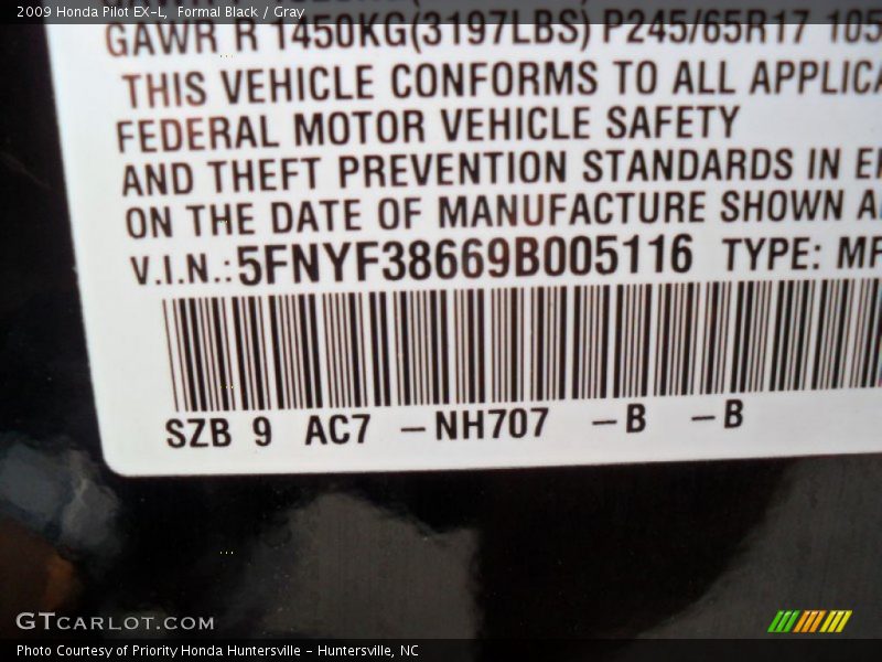 Formal Black / Gray 2009 Honda Pilot EX-L