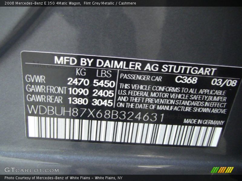 2008 E 350 4Matic Wagon Flint Grey Metallic Color Code 368