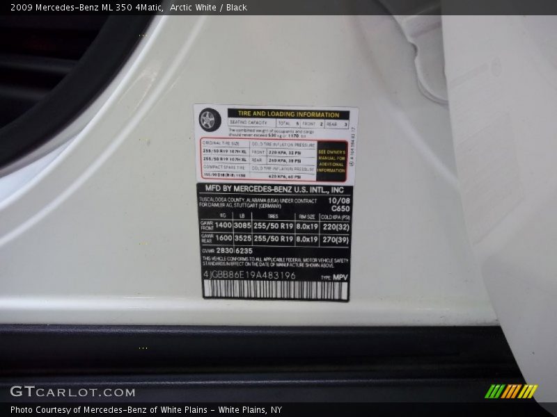 Arctic White / Black 2009 Mercedes-Benz ML 350 4Matic