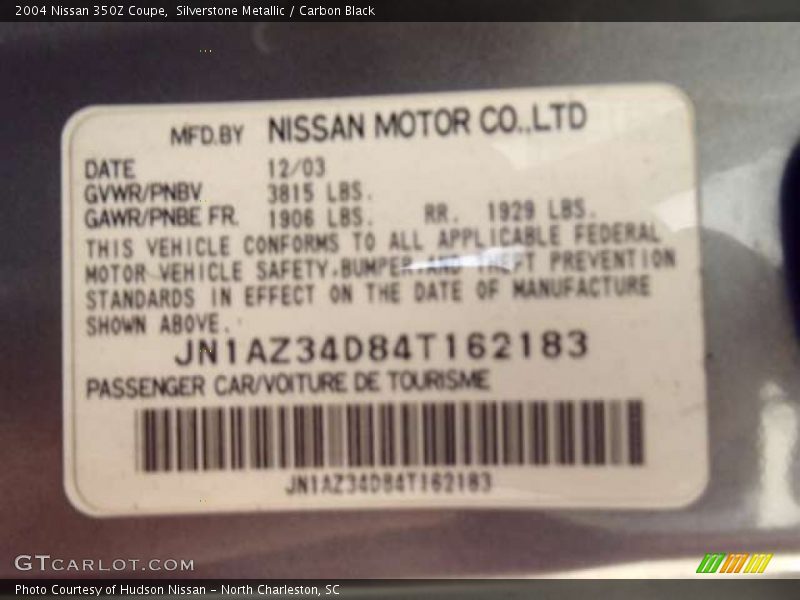 Silverstone Metallic / Carbon Black 2004 Nissan 350Z Coupe