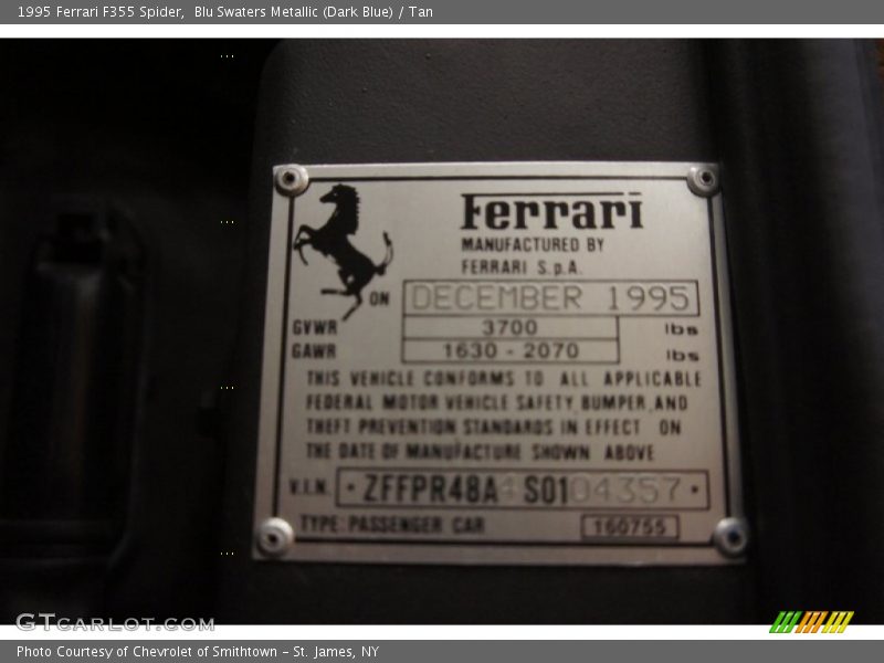 Info Tag of 1995 F355 Spider