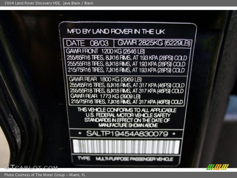 Java Black / Black 2004 Land Rover Discovery HSE