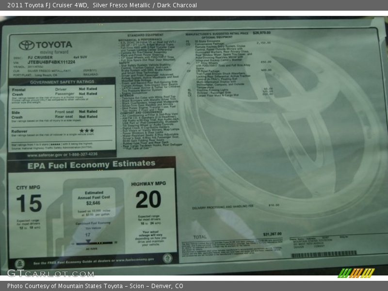 Silver Fresco Metallic / Dark Charcoal 2011 Toyota FJ Cruiser 4WD