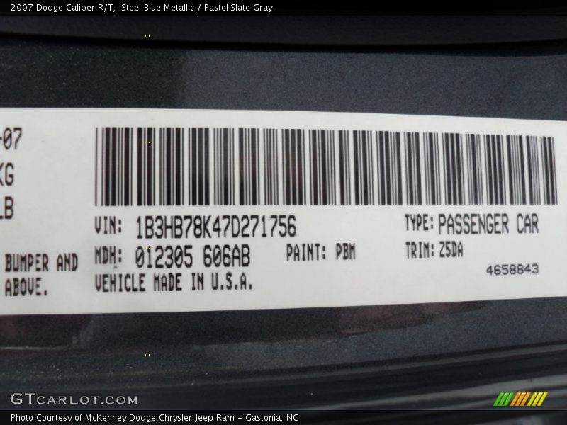 Steel Blue Metallic / Pastel Slate Gray 2007 Dodge Caliber R/T