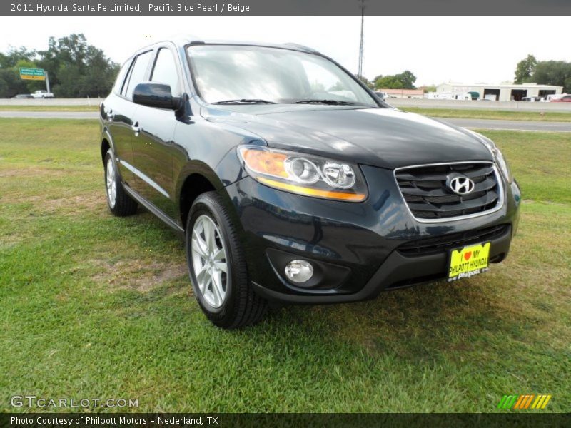 Pacific Blue Pearl / Beige 2011 Hyundai Santa Fe Limited