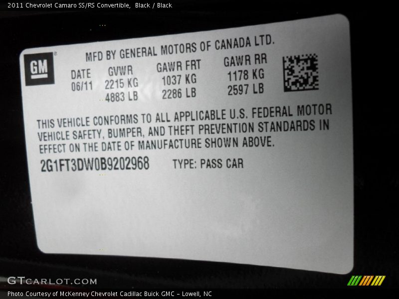 Black / Black 2011 Chevrolet Camaro SS/RS Convertible