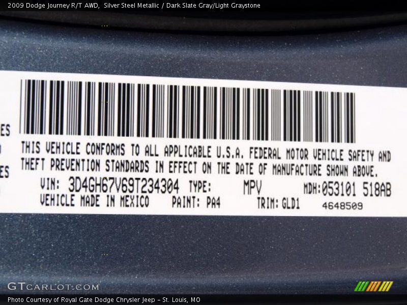 Silver Steel Metallic / Dark Slate Gray/Light Graystone 2009 Dodge Journey R/T AWD