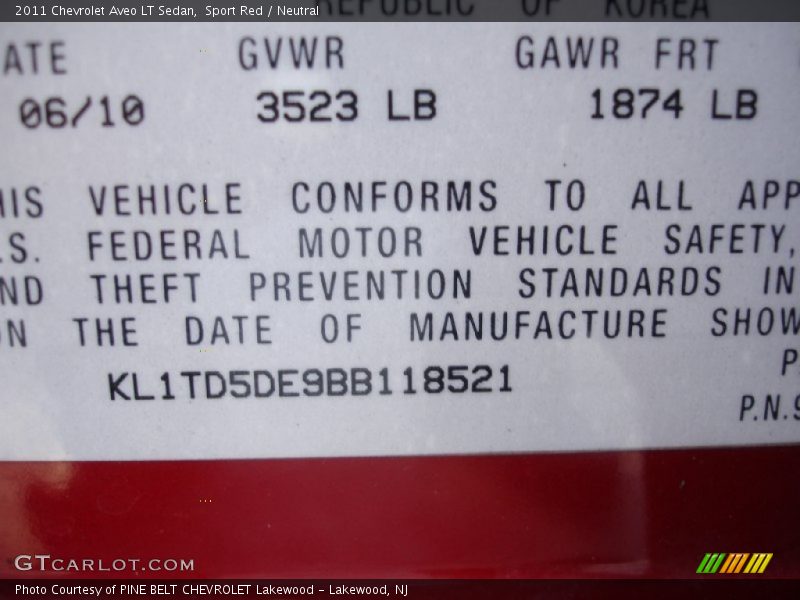 Sport Red / Neutral 2011 Chevrolet Aveo LT Sedan