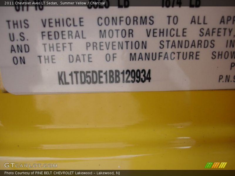 Summer Yellow / Charcoal 2011 Chevrolet Aveo LT Sedan