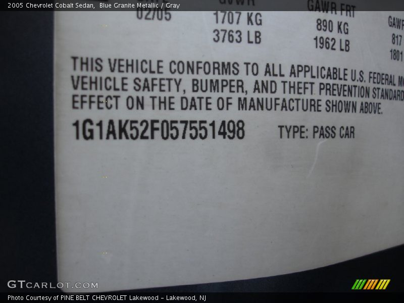 Blue Granite Metallic / Gray 2005 Chevrolet Cobalt Sedan