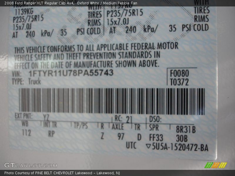 Oxford White / Medium Pebble Tan 2008 Ford Ranger XLT Regular Cab 4x4