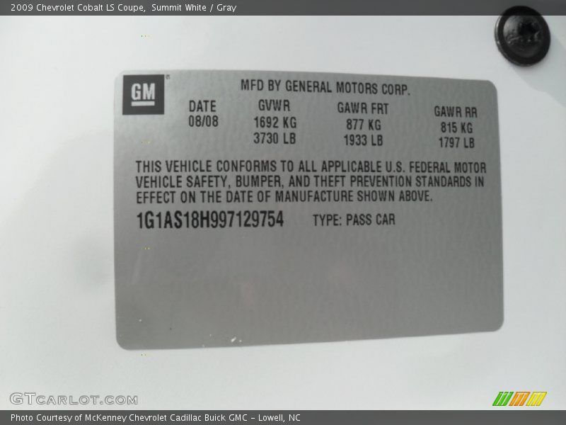 Summit White / Gray 2009 Chevrolet Cobalt LS Coupe