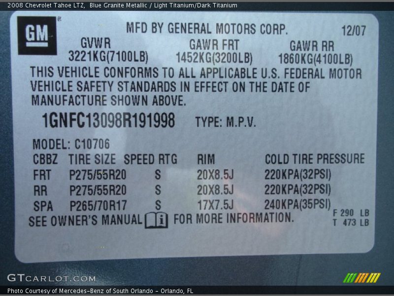 Blue Granite Metallic / Light Titanium/Dark Titanium 2008 Chevrolet Tahoe LTZ