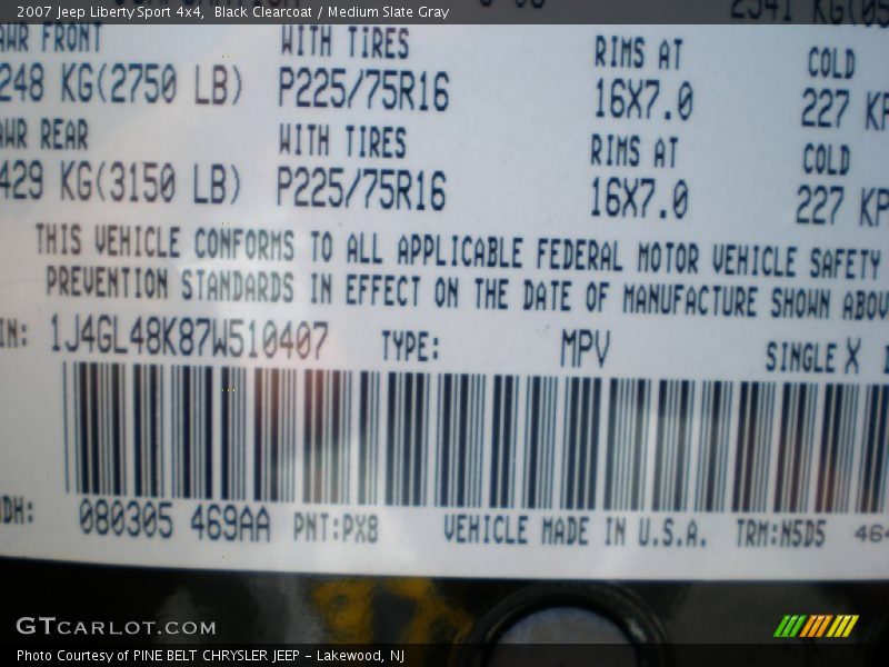 Black Clearcoat / Medium Slate Gray 2007 Jeep Liberty Sport 4x4